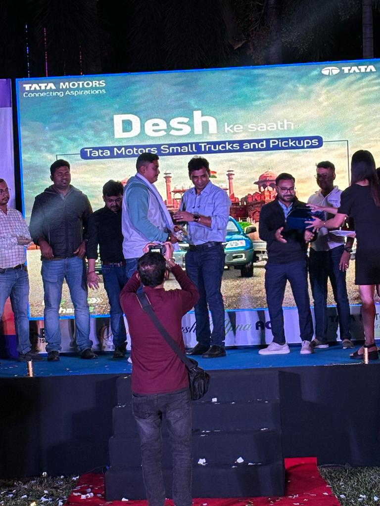 RD Transport receiving recognition on stage at the TATA Motors Desh ke saath event