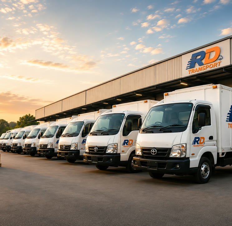 A lineup of RD Transport vehicles at the depot