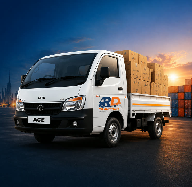 An RD Transport TATA ACE loaded with cartons